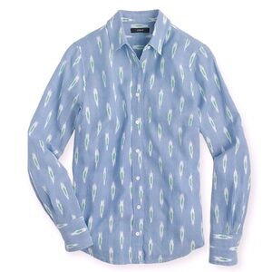 J Crew Ikat The Perfect Shirt Size 0 XS Button Up Blue Patterned